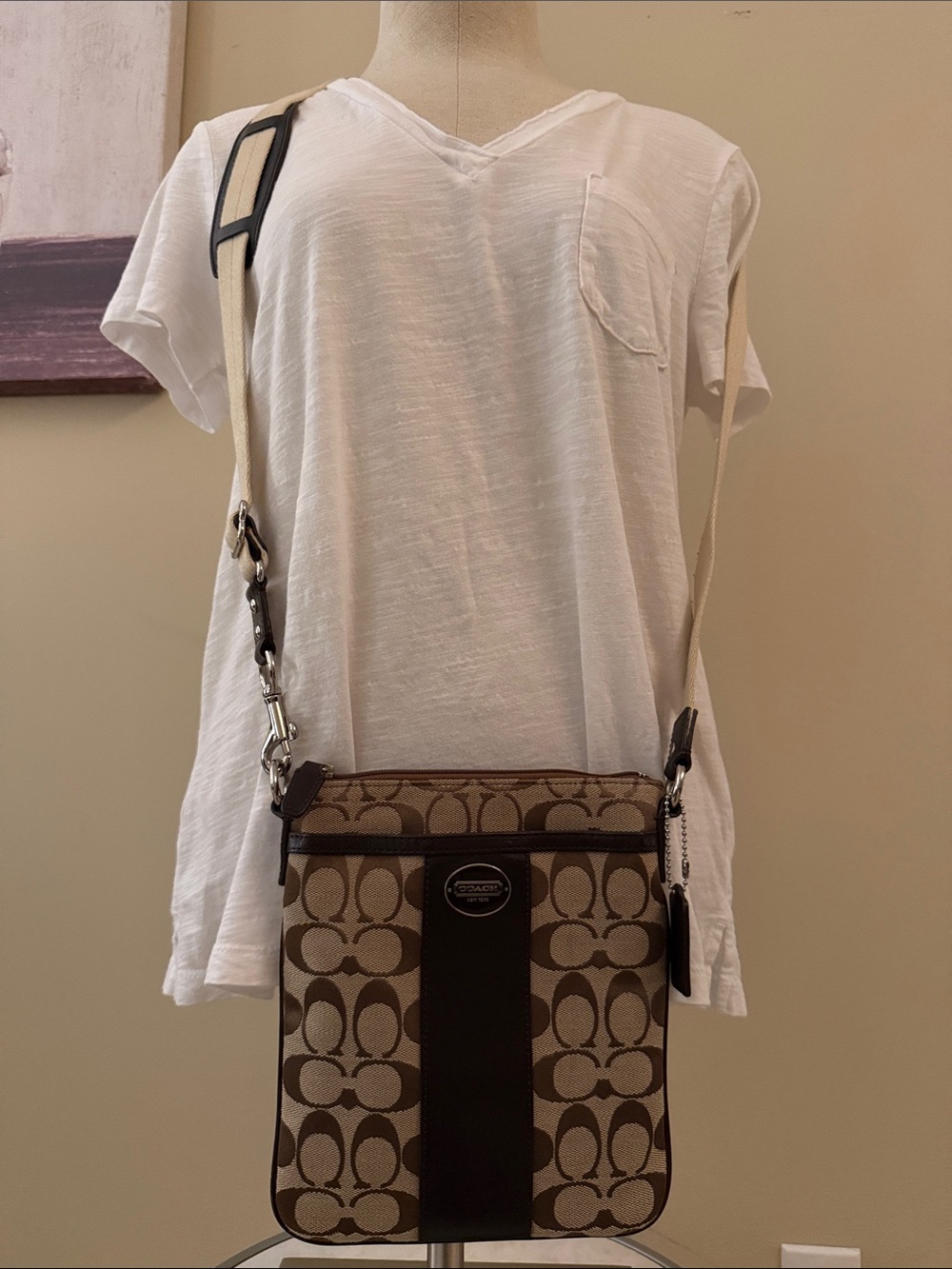 Coach Brown and Tan Signature Canvas Crossbody Messenger